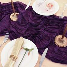 1pc Deep Purple Cream Cheesecloth Table Runner 35x120 Inches (Approx. 90x300.4 Cm), Easter Spring Farmhouse Rustic 10 Feet (Approx. 3.0 M) Gauze Cheesecloth Table Runner Suitable For Wedding Banquet Bridal Shower Birthday Party Home Decor - Purple - View 5