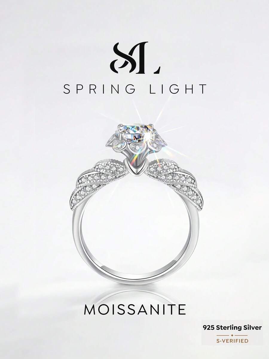 1PC 1CT Elegant Guardian Angel Moissanite Ring, Crafted In 925 Sterling Silver Perfect For Engagement Parties Proms, And Other Formal Occasions Wear - Angel Moissan Ring - 1CT - View 1