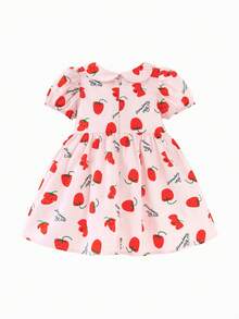 mini bala Cotton Girls Petal Sleeve Dress Soft Breathable Summer Outfit - Red Hue - View 5
