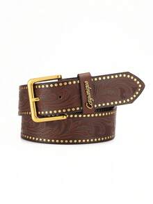 1pc Bohemian Style Vintage Buckle PU Leather Embossed Belt, Unisex For Men And Women, Suitable For Daily Casual Wear (Includes 1pc Hole Punch Nail) - BH1159 - View 12
