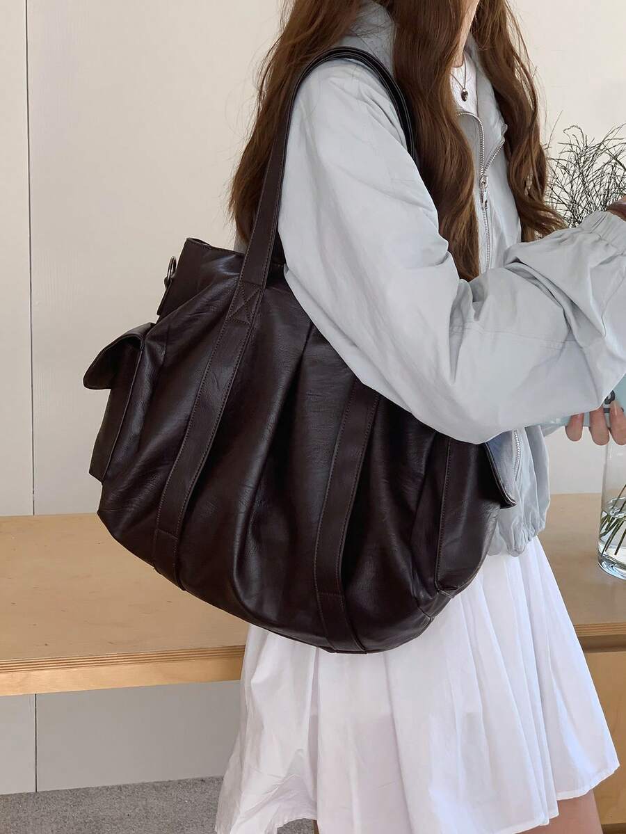 2024 Spring/Summer New Large Capacity Vintage Briefcase Women's Unique Design Shoulder Crossbody Bag - Coffee - View 1
