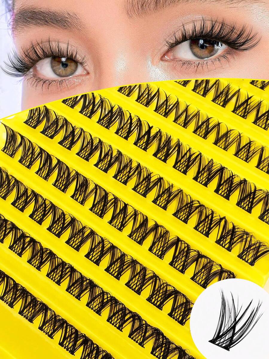 120pcs C Curl Individual Cluster False Eyelashes, Cat Eye Style Long Fine Fluffy Cluster Lashes, 8-16mm, DIY Segmented Individual Cluster False Eyelashes Pointed Tip Lash Extensions - Black - View 1