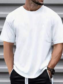 Perforadora inalámbrica, redefiniendo todo: nueva camiseta de cuello redondo para hombre con estampado a doble cara, estilo casual deportivo, moda moderna, corte holgado, camiseta de manga c - Negro - Ver 9