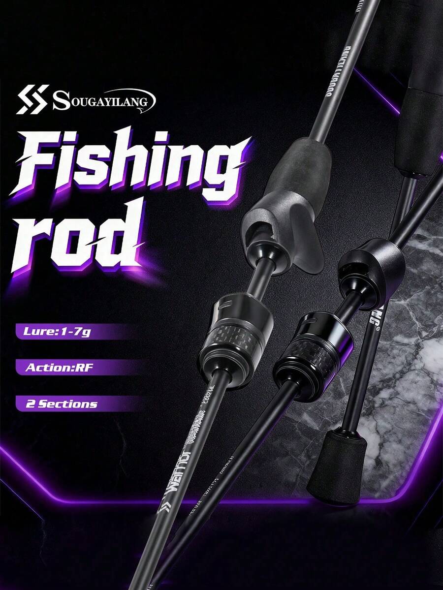 SOUGAYILANG Ultra-Light Carbon Fiber Trout Rod, Suitable For Sunfish/Bass - Solid Tip & Ceramic Guides 1-7g Lure Weight RF Action, High-Strength Reel Seat - Sensitive For Beginners & Stream Anglers, Enjoy Fishing Fun - Black - View 1