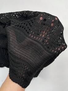 Women's French Crochet Hollow-Out Knitted Summer High-End Seaside Resort Bohemian Sexy Sheer Sleeveless Tie-Up Cover-Up A-Line Mini Dress Beach - Black - View 11