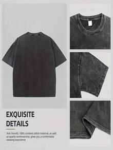Camiseta Vintage 100% Lavada para Adolescentes - Tela Premium de 210G, Estilo Graffiti, Suave y Transpirable, Lavable a Máquina, Perfecta para la Escuela, Fiestas y Actividades al Aire Libre - Negro - Ver 3