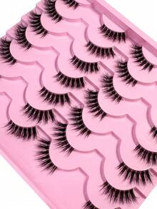 14 Pairs Half Piece Transparent Tape With Fake Eyelashes, Cat Eye Style, Short And Soft 3D Faux Mink Fur Fake Eyelashes, Natural Makeup, Elongated End, Naturally Curled Appearance - Black - View 3
