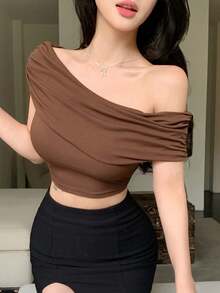 Top de tirantes finos y espalda descubierta de corte ceñido y corto en color marrón, adecuado para verano y primavera en estilo Y2K - Marrón 5 - Ver 1