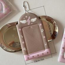 Lindo colgante porta tarjetas de 3 pulgadas, diseño de símbolo musical y patrón de fresa, rosa/marrón macaron, adecuado para identificación de estudiante y tarjeta de transporte - A - Ver 5