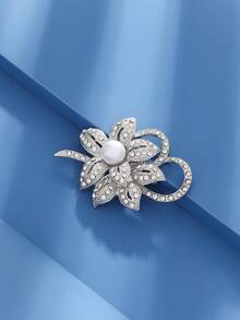 1pc Luxury High-End Crystal, Pearl & Rhinestone Bowknot Brooch Pin For Women, Elegant Party & Dress Accessory - Silver - View 6