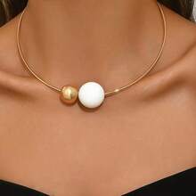 1pc Elegant Minimalist Metal Choker Necklace With Asymmetric Small Ball Design, Premium Style, Suitable For Banquets, Gatherings, Holidays, Gifts And Parties - White - View 9