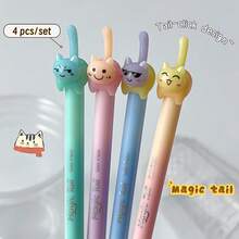 1pc Random Jumping Cat Tail Black Neutral Pen Set 0.5mm Retractable Quick-Dry Smooth Writing Pen For Students School Office Supplies - Sets - View 1