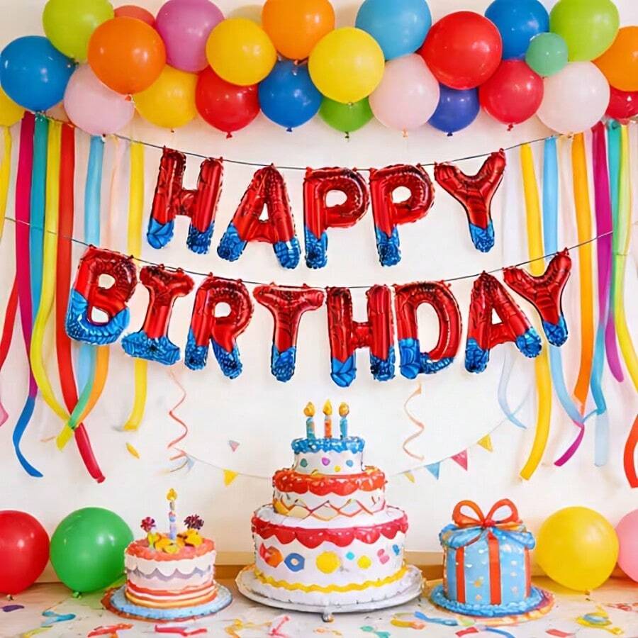 13pcs Spider Web Happy Birthday Balloon Banner Set, 16.0 Inch Happy Birthday Letters, Suitable For Superhero Party Decoration, Indoor/Outdoor Birthday Party Supplies - View 1