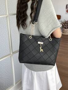Bolso de mano de gran capacidad para mujer, bolso de hombro con cadena elegante, nueva bolsa de moda para debajo del brazo, bolso de lino retro - Negro 6 - Ver 10