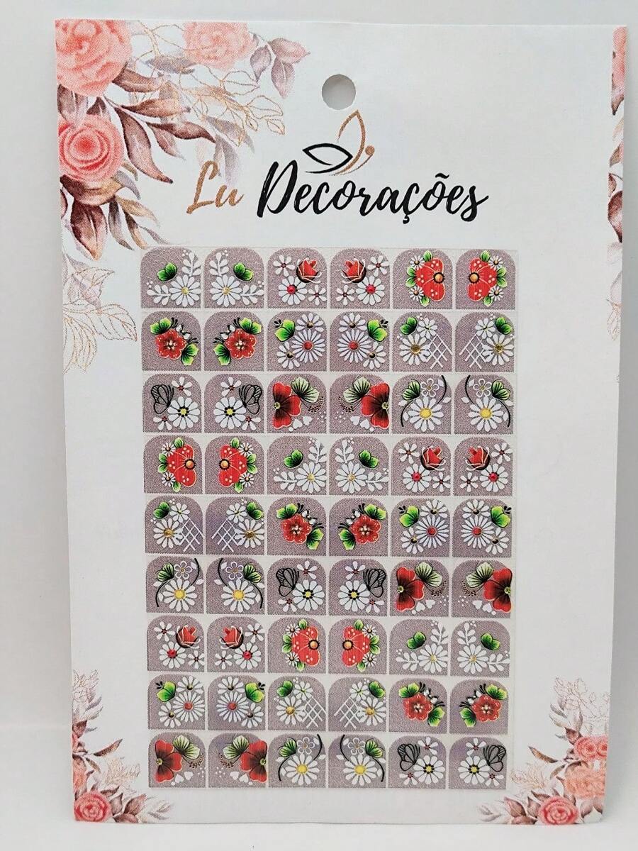 CARTELÃO DE ADESIVOS PARA UNHAS COM 54 UNIDADES REF:16 - Multicolorido - Visão 1