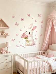 1pc Butterfly & Rabbit Wall Sticker Wallpaper Set, Suitable For Bedroom, Living Room And Nursery Warm Home Wall Decor - Multicolor - View 1