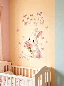 1pc Butterfly & Rabbit Wall Sticker Wallpaper Set, Suitable For Bedroom, Living Room And Nursery Warm Home Wall Decor - Multicolor - View 6