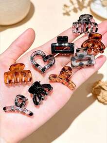 5/25/45pcs Assorted Random Brown & Tortoiseshell Mini Hair Clips, Anti-Collapse Hair Clips, Fashion Versatile Hair Accessories For Girls, Suitable For Daily, Campus And Other Occasions - Multicolor - View 5