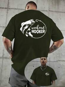 Una camiseta casual para hombre con un diseño creativo y estampados artísticos para los amantes de la pesca de fin de semana, con patrones impresos tanto en la parte delantera como en la tra - Blanco - Ver 9