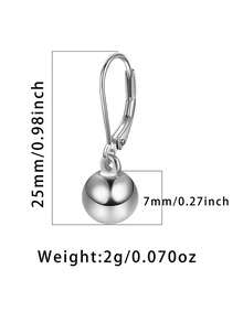 1 Pair Fashionable & Elegant Unique Minimalist 925 Silver Geometric Square & Round Ball Earrings For Women, Suitable For Holiday, Party, Valentine's Day, Birthday Gift - Silver - View 4