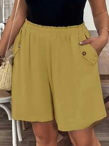 Tallas Grandes, Shorts Elegantes de Pierna Ancha para Mujer - Sin Elastano, Color Sólido, Casual y Formal para Todas las Estaciones - Blanco - Ver 7