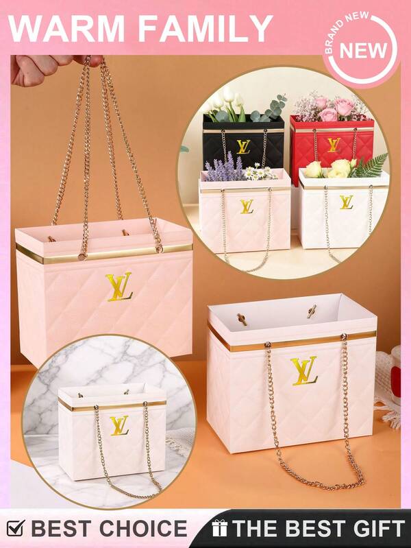 1pc Gift Box With Metal Chain, Flower Box, DIY Bouquet, DIY Handmade Bouquet, Gift Box, Suitable For Wedding, Party, Back To School, Bridesmaid Invitation Gift, Graduation Gift, Holiday And Flower Storage (Bouquet Not Included)