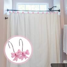 12pcs Bow Knot Shower Curtain Hooks Bathroom Bow Hangers Metal Curtain Rings For Bathroom Room Displays - A - View 3