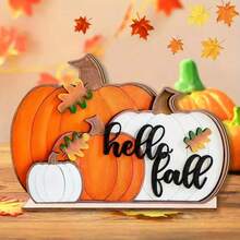 1件 3D Hello Fall 南瓜木製桌面裝飾品 - 鄉村風收穫桌卡，適合農舍風感恩節廚房或派對展示，感恩節中心裝飾 | 季節性裝飾 | 自然美學，居家秋季裝飾 - 多色 - 查看 4