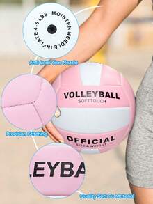 Blassrosa Minze Soft-Touch offizieller Volleyball, langanhaltend PU-Material, auslaufsicheres Ventil, hoch elastischer Sportball, geeignet für Strand, Pool, Rasen, tägliches Training und Outdoor-Gruppenunterhaltung - Verschiedenfarbig - Übersicht 3