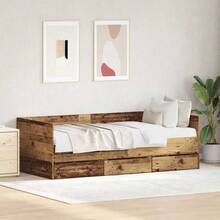 vidaXL Tagesbett, Gästebett mit 3 Schubladen mit Rollen, Schlafsofa für Schlafzimmer, Bettsofa Sofabett Daybed Bett, Helle Eiche 90x200cm Holzwerkstoff - Helles Eichenholz - Übersicht 10