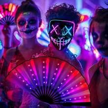 1pc Foldable LED Lighting Hand-Held Fan, Colorful Illuminated Hand Fan (Battery Included) - Party Favors, Performances, Weddings, Birthdays, Nightclubs, Glow Parties, Music Festivals, Amusement Equipment, Halloween Parties, Cosplay, Lighting - Multicolor - View 2