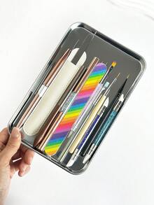 1 Peça Bandeja Grande Quadrada de Aço Inoxidável para Armazenamento e Desinfecção de Ferramentas de Arte de Unhas - Prata - Visão 2