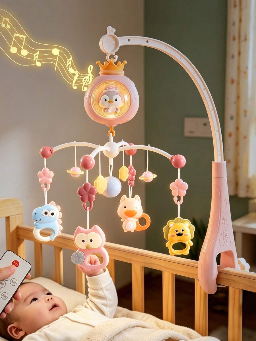 Remote Control Baby Crib Mobile With Projection, Rotating Educational Hanging Bell Toy, Suitable For 0-6 Months Newborn Early Learning, Baby Supplies, Sensory Toy, Baby Rattle, Baby Crib Mobile, Baby Toy, Newborn Essentials, Newborn Essentials, Baby Essentials - Multicolor - View 1
