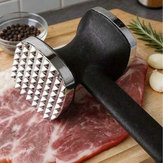 1pc Metal Meat Tenderizer Hammer, Home Meat Pounding Tool, Kitchen Utensil Small Tool, Stainless Steel Meat Hammer, Double-Sided Meat Hammer, Steak Hammer, Kitchen Tool, Meat Mallet, Suitable For Picnic, Travel, Camping, BBQ - Metal Material