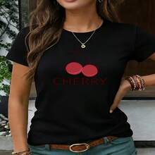 2026 Hot Summer StyleCherry Print TeeWomen's T-Shirt , All Occasion Outfit Light Airy For Summer, Suitable For Leisure Sports Scenes. - Multicolor - View 1