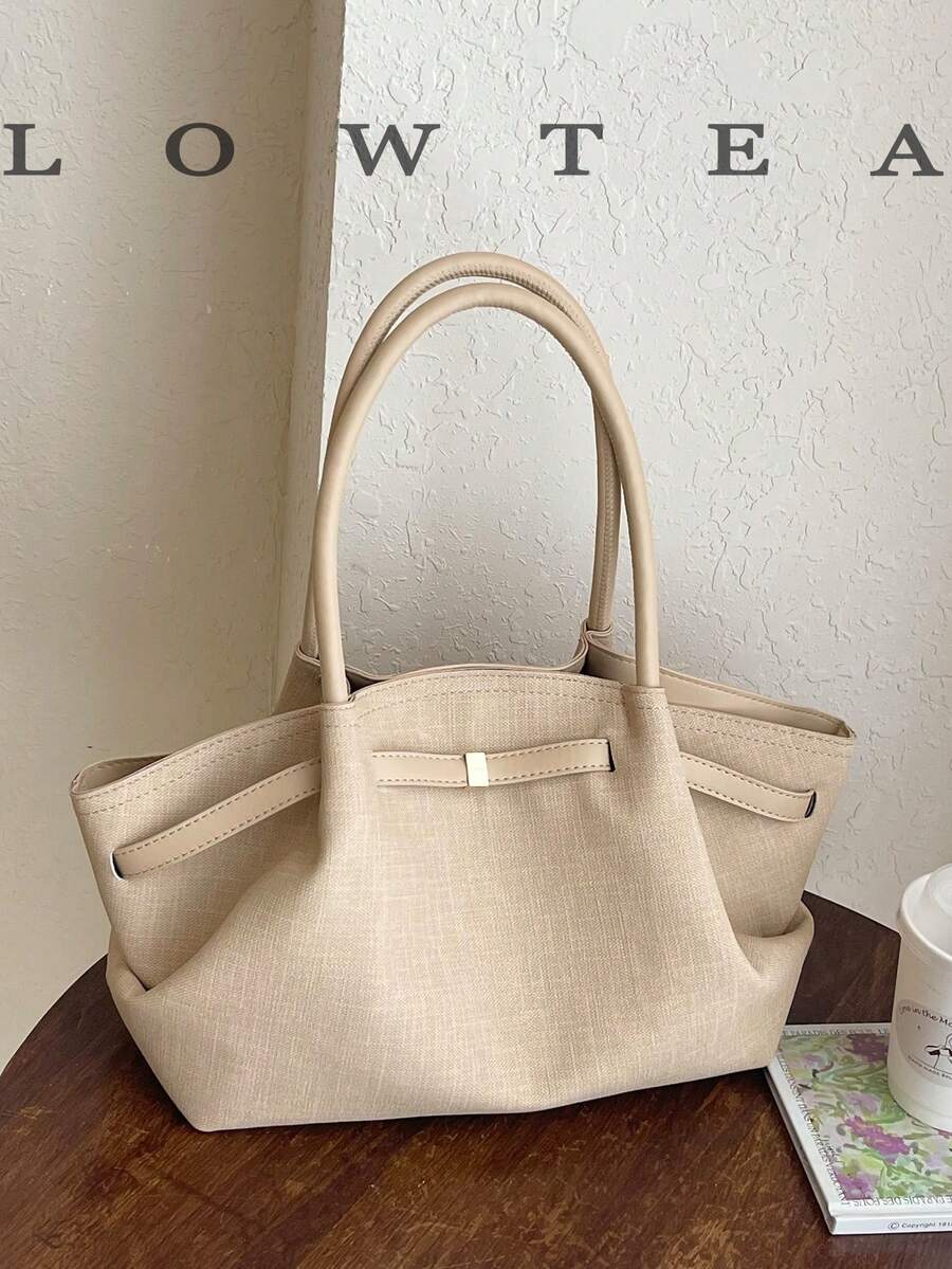 1pc Solid Color PU Fabric Shoulder Bag Women's Vintage Fashion Large Capacity Tote Bag With Strap Decoration, Magnetic Closure, Double Handle Design, Snap Closure, Suitable For Travel, Shopping, Dating, Women's Gift, Suitable For Teenage Girls, College Students, Beginners And White-Collar Workers, Perfect For Office, Campus, Work, Business, Commuting, Outdoor, Travel, Outing