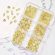 12Grids Summer Metal Nail Art Charms Gold Starfish Conch Tropical Ocean Nail Rhinestones Gold Flatback Nails Gems Diamonds Cute Ocean Theme Designs Nails Jewelry Women Acrylic Nail Supplies - Metallic - 查看 5