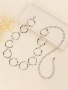 1 Stück Damen Silber Metallic O-Ring Taillenkette, multifunktionales Taillenschnürungs-Design, modischer Vintage Ketten-Gürtel, geeignet für Kleider, Trenchcoats und Jeans, perfekt für tägliche Ausflüge und Partyanlässe. - Silber - Übersicht 14