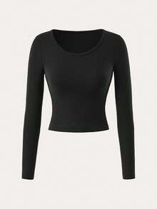 Women's Warm Inner Layer Top - Fleece Lined, Thickened, Long Sleeve; Suitable For Loungewear, Commuting Or Sleepwear (Black) - Black - View 9