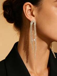 Pendientes colgantes de lujo con pedrería completa, pendientes de borla larga, adecuados para bodas, damas de honor, invitados de boda, festivales de música - Multicolor - Ver 7