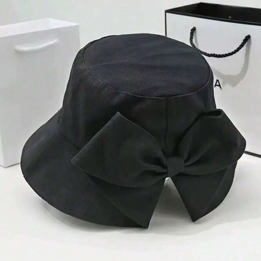 1 pieza Sombrero de sol con lazo decorativo, ala ancha para protección solar al aire libre en primavera/verano - Negro - Ver 1