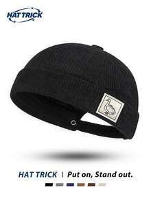 1 pièce Casquette de marin sans visière ajustable en velours côtelé vintage patchwork Silly Little Goose, chapeau de marin, streetwear hip-hop, moto, preppy, polyvalent, décontracté, chapeau Tang, à porter toute l'année - F - Voir 6