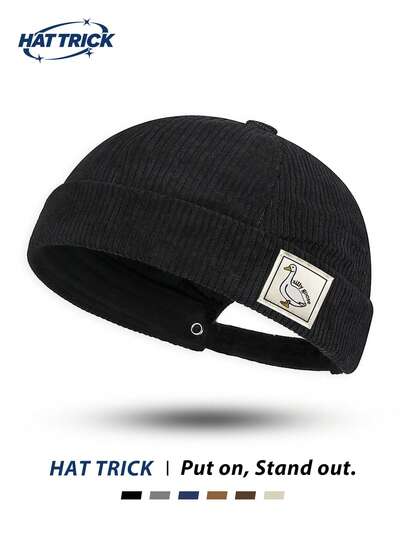 1pc Silly Little Goose Patchwork Vintage Corduroy Newsboy Cap, Adjustable Brimless Sailor Hat, Hip-Hop Streetwear Motorcycle Preppy Versatile Casual Tang Hat, All-Season Wear
