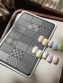 Floral Plaid Nail Art Steel Plate French Line Grid Rhombus Pattern Nail Artist Professional Auxiliary Transfer Tool - Multicolor - View 1