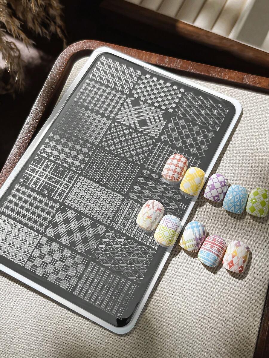 Floral Plaid Nail Art Steel Plate French Line Grid Rhombus Pattern Nail Artist Professional Auxiliary Transfer Tool - Multicolor - View 1