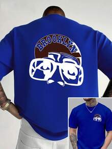 Brooklyn, Nueva York, nueva camiseta de cuello redondo para hombre con estampado a doble cara, estilo casual, deportivo, moderno y holgado, de manga corta para estudiantes y adolescentes. - Negro - Ver 7