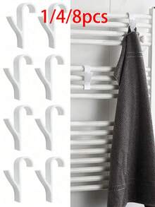 1/4/8 Pieces Of Bathroom Radiator Hooks, Heating Hooks, Bathroom Hooks, Clothing Hooks, Cylindrical Heating Clothing Hooks, Wall-Mounted Clothing Hooks For Bathroom Radiators, Suitable For Hanging Bathrobes, Clothes And Towels, In Random Colors - Multicolor - View 2