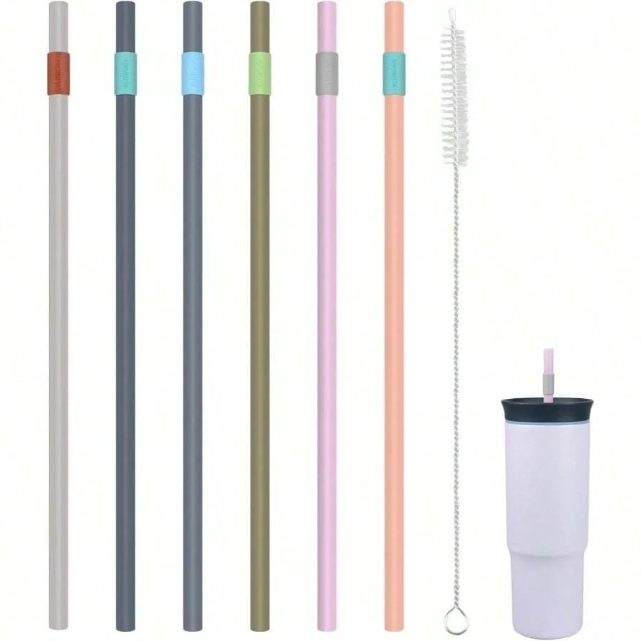 - Pajitas de repuesto compatibles con vaso de 24 onzas, con 1 cepillo para polvo, paquete de 6 6 colores - 6 colores - Ver 1