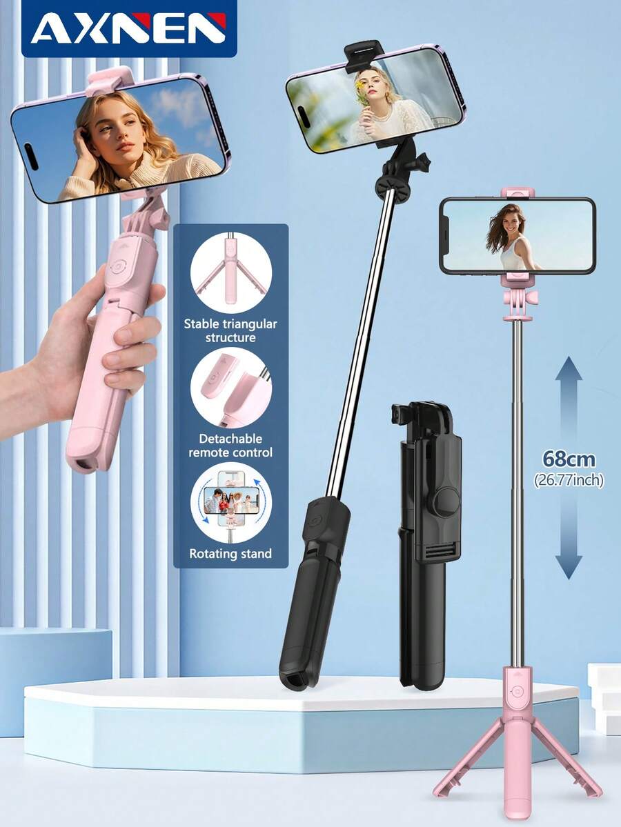 AXNEN Băț de selfie portabil 680mm/26.77" cu telecomandă wireless, trepied pentru telefon și suport extensibil, compatibil cu iPhone și Android, pentru fotografie, video, exterior, live streaming, înregistrări de Crăciun și sărbători - Vizualizare 1