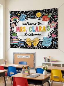 1pc Custom Text Welcome To Classroom Tapestries, Personalized Teacher Name Tapestry, Back To School Gift, Classroom Welcome Sign - Multicolor - View 5